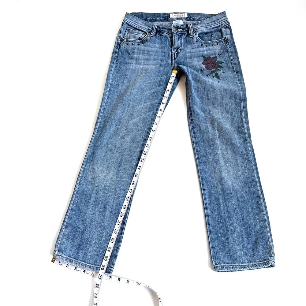 Z CAVARICCI VTG PAINTED LADY ROSE STUDDED SLOUCHY STRAIGHT LEG ANKLE JEAN Sz5